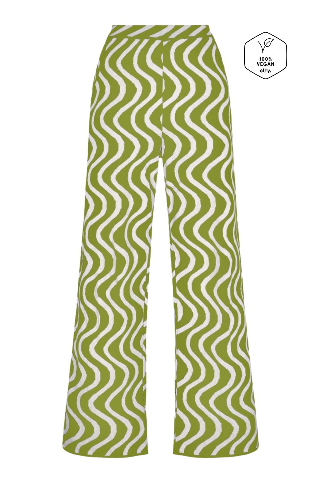 WAVY COTTON JACQUARD KNIT PANTS - GREEN & WHITE