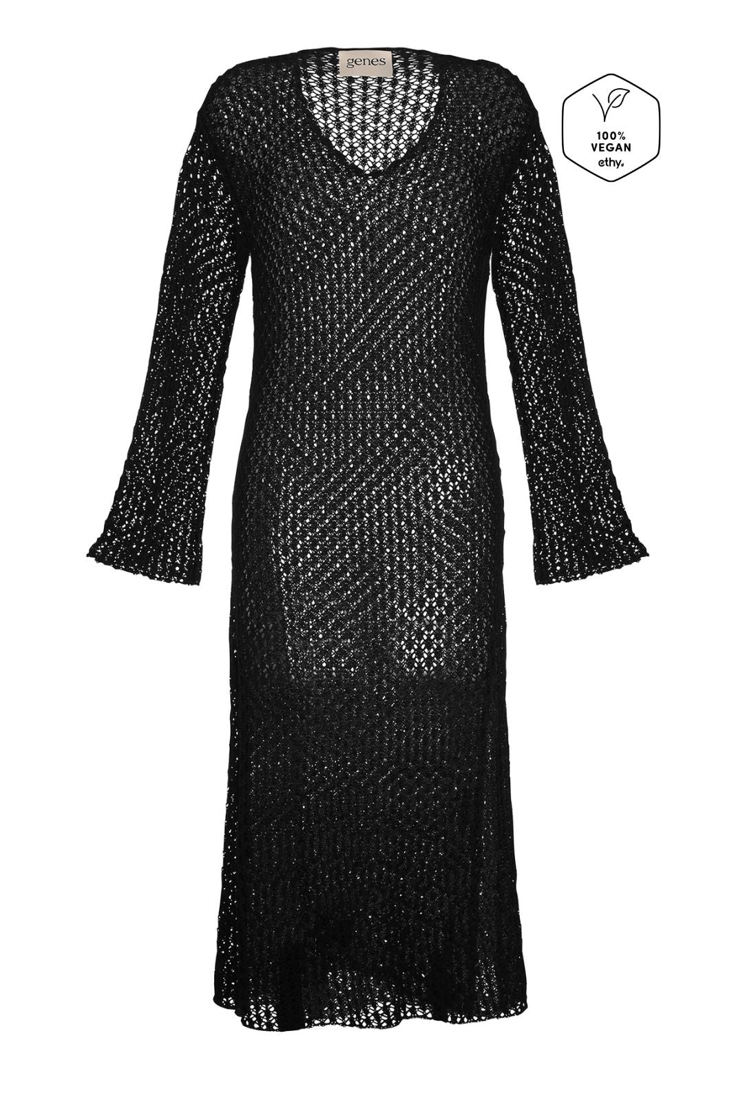 MARIA CROCHET COTTON LONG DRESS - BLACK