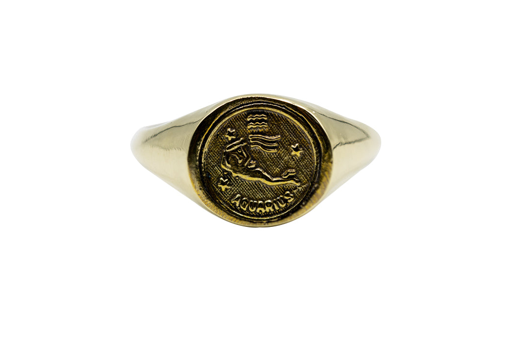 Vintage Brass Astrology Ring. Can be changed to Gold. This ring has Zodiac Aquarius. Handmade in a jewelry store in  Brooklyn NYC