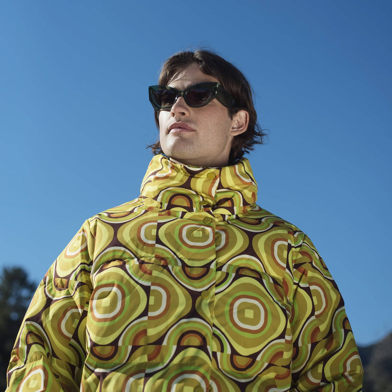 Goose Down Oversized Unisex Puffer Jacket - Retro Yellow Opp Art