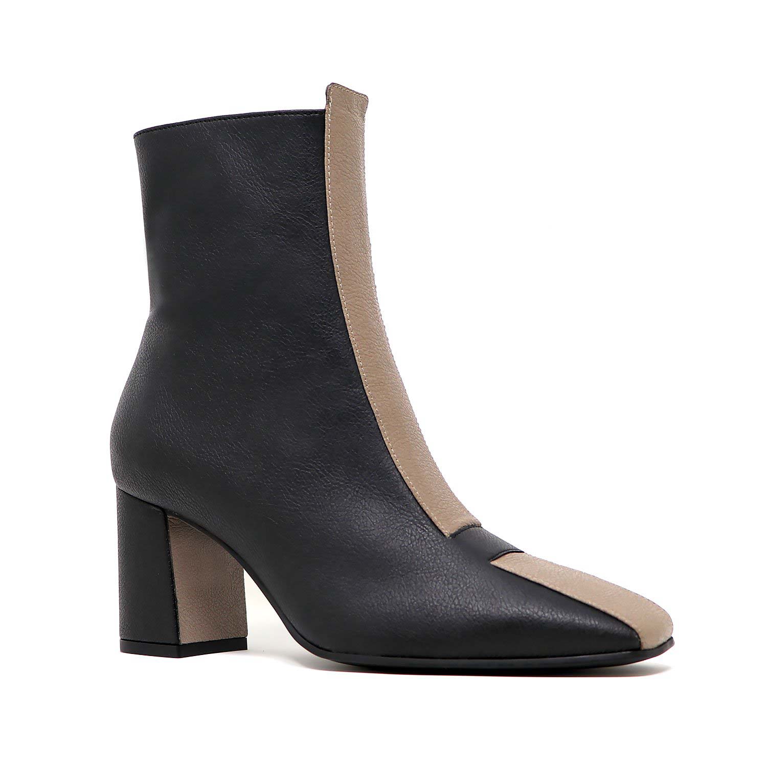 Sylven Jayne Black/Taupe Vegan apple leather boots - side shot