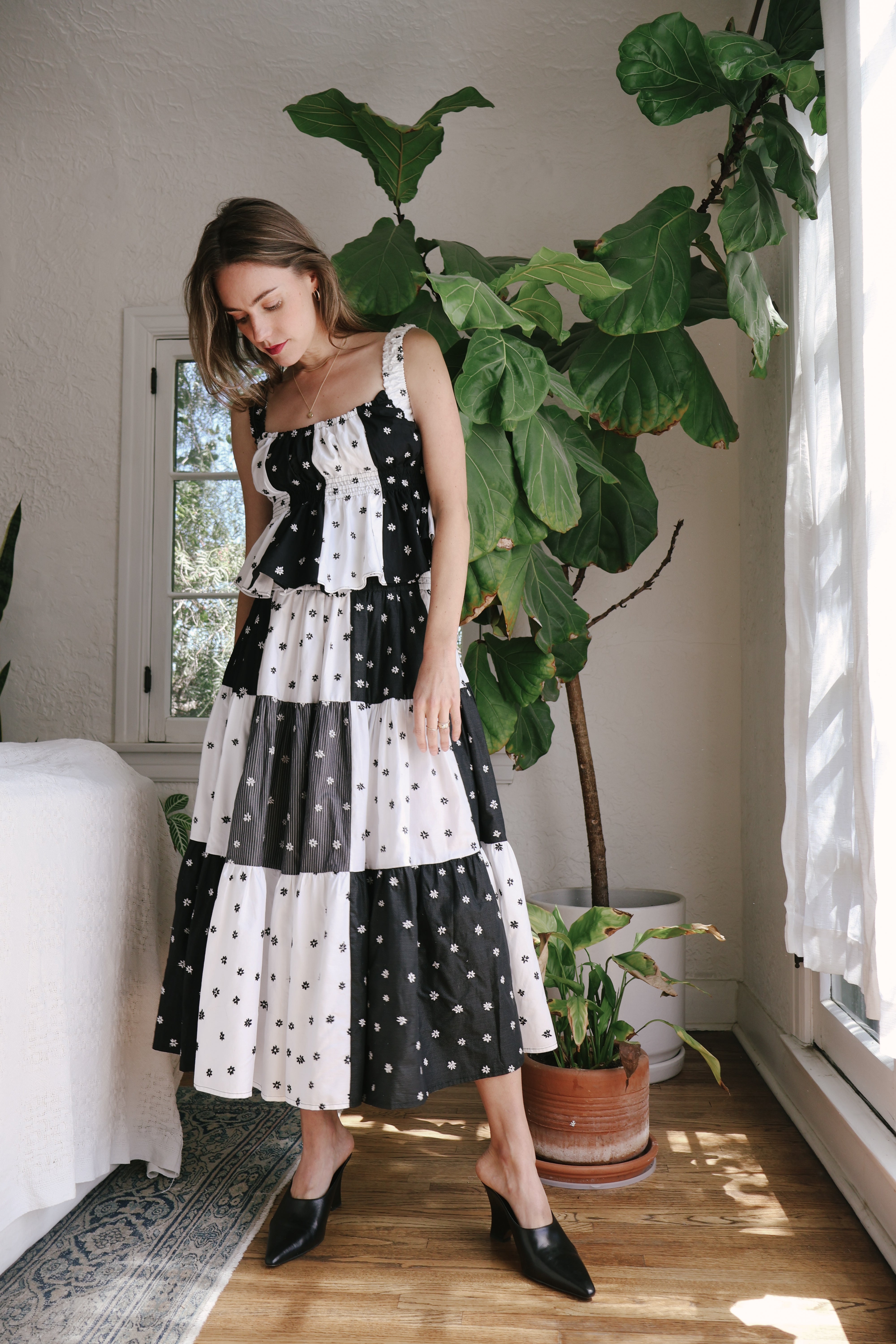 Maria Teresa Skirt, Black & White Floral Embroidery