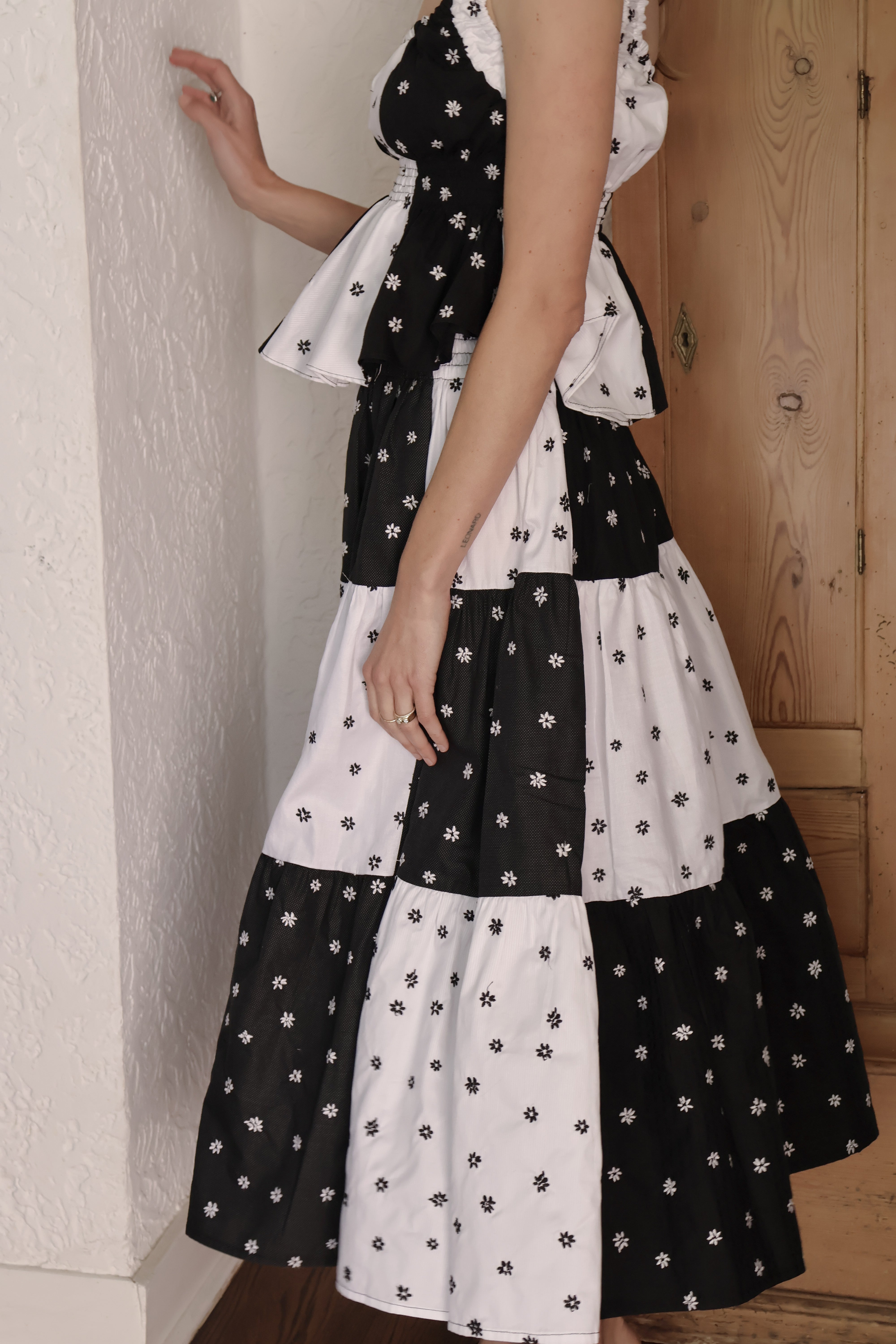 Maria Teresa Skirt, Black & White Floral Embroidery