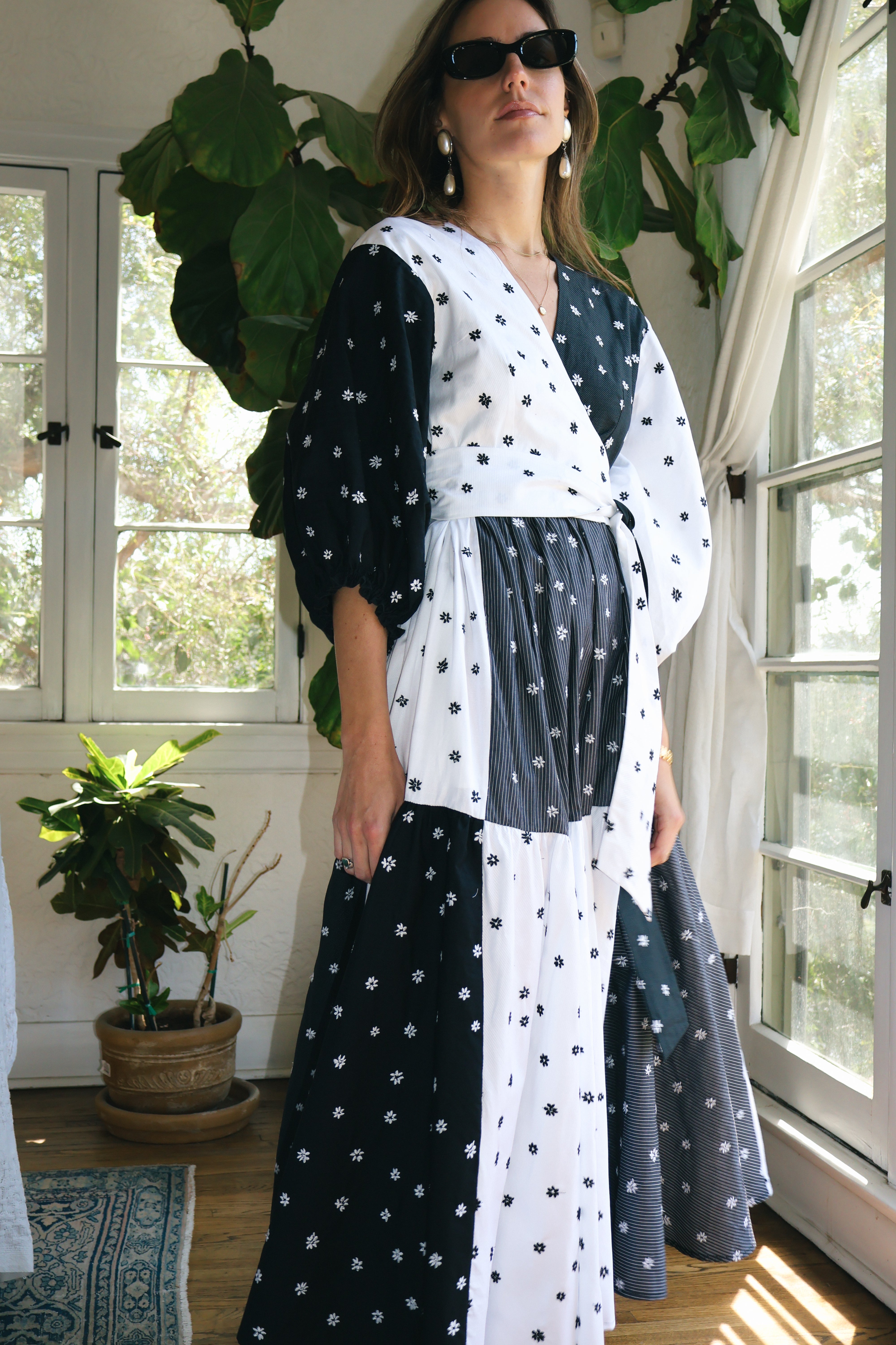 Calistoga Dress, Black & White Floral Embroidery