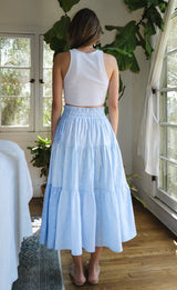 Maria Teresa Skirt, Sky Blue Floral Embroidery