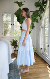 Maria Teresa Skirt, Sky Blue Floral Embroidery