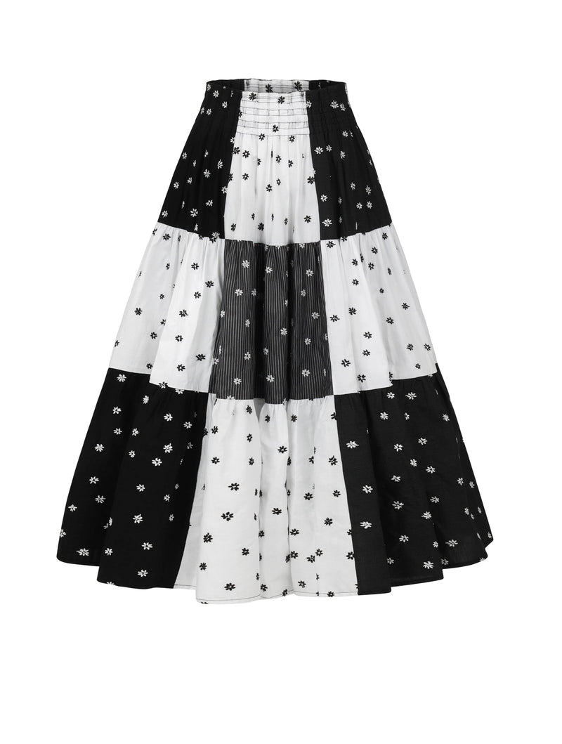 Maria Teresa Skirt, Black & White Floral Embroidery