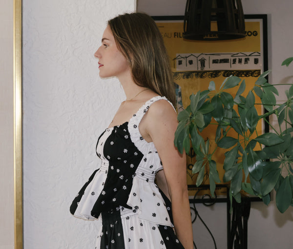 Marcela Top, Black & White Floral Embroidery