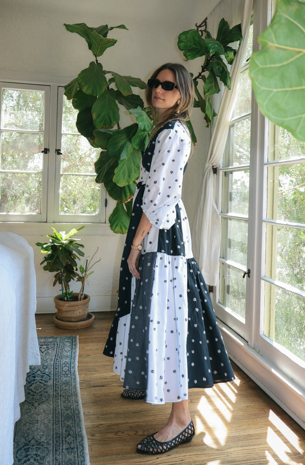 Calistoga Dress, Black & White Floral Embroidery