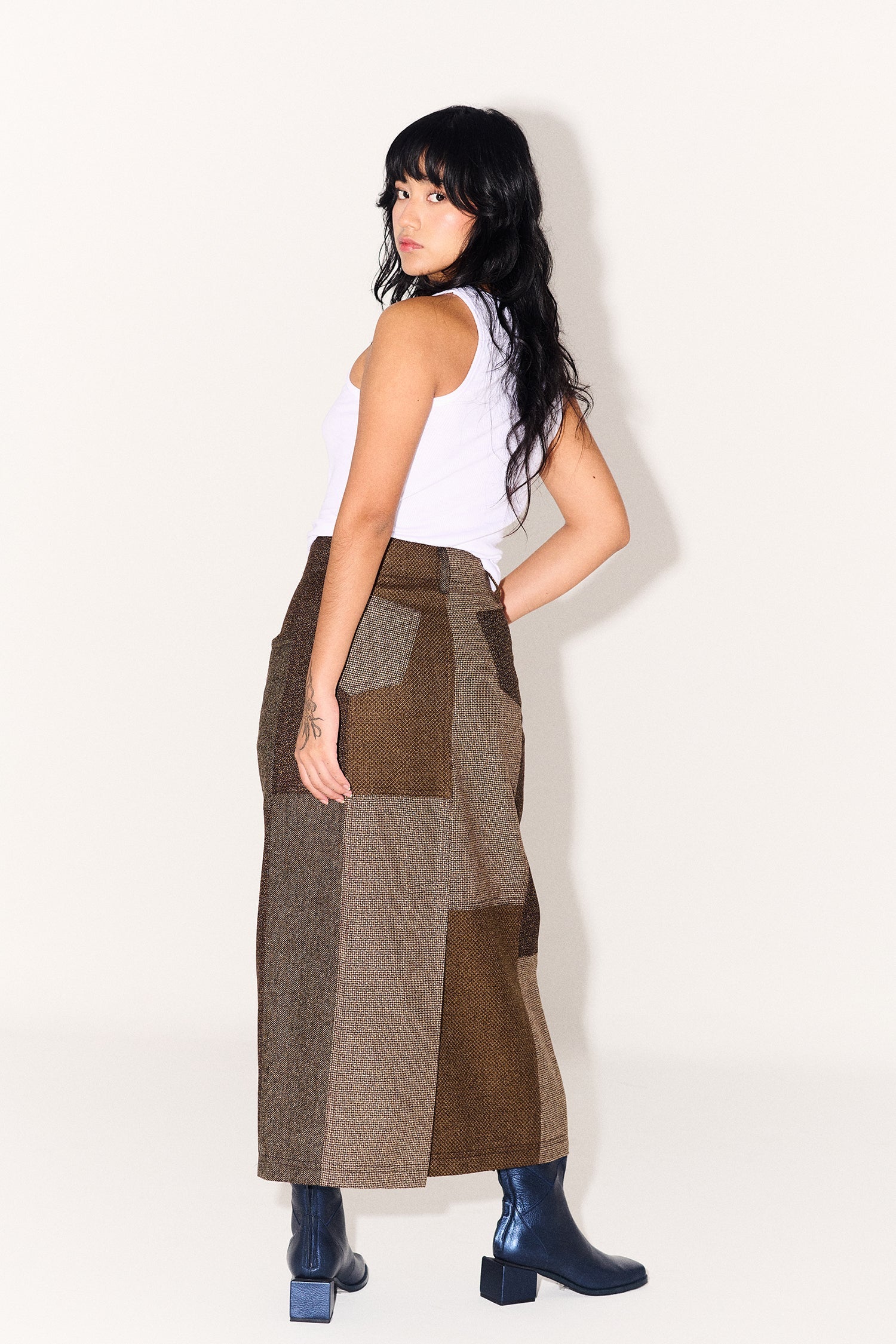 Juana Skirt in Tostada Patchwork Merino Wool