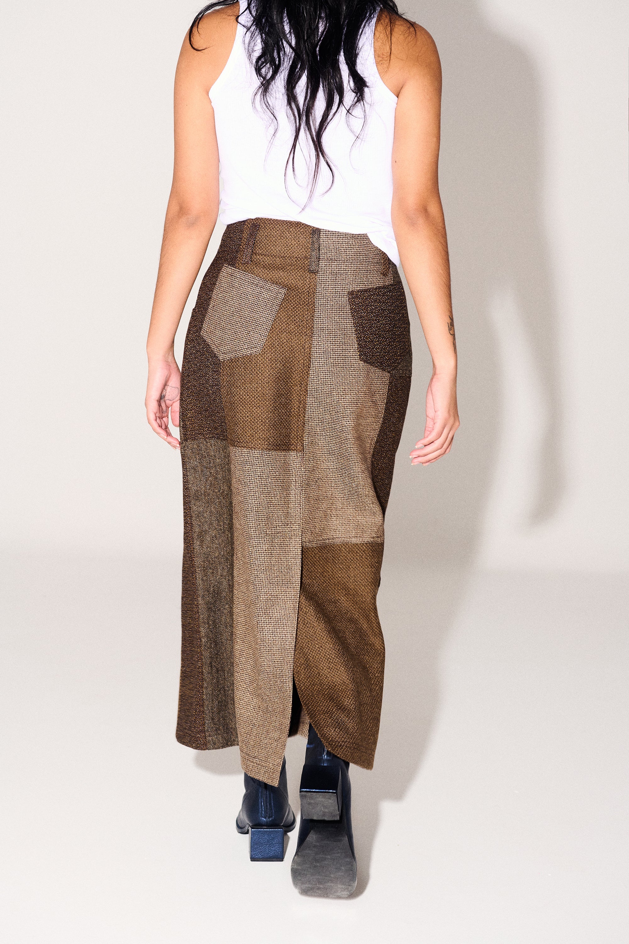 Juana Skirt in Tostada Patchwork Merino Wool