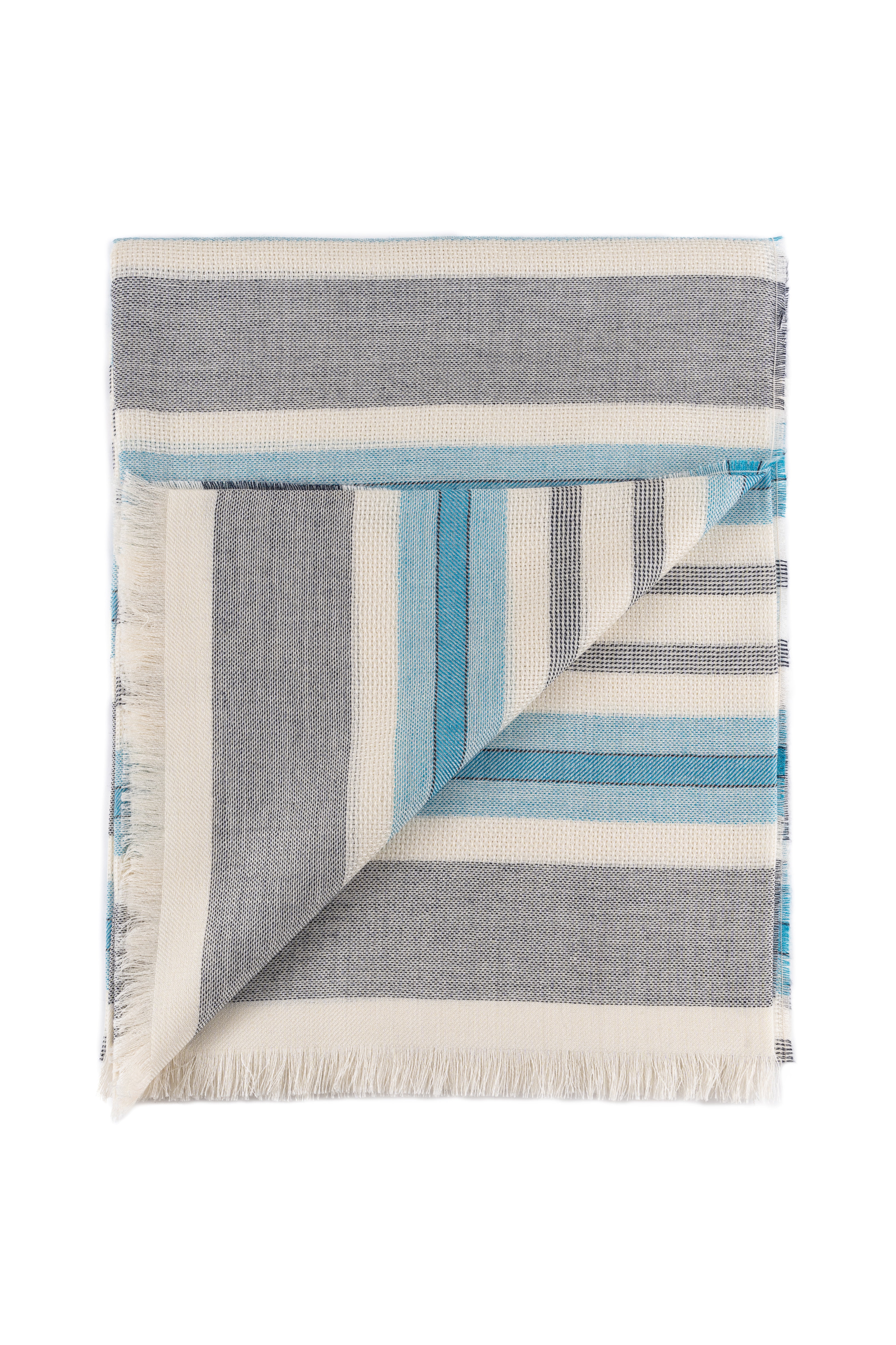 Baby Alpaca & Silk Throw Blanket color Grey/Sky Blue