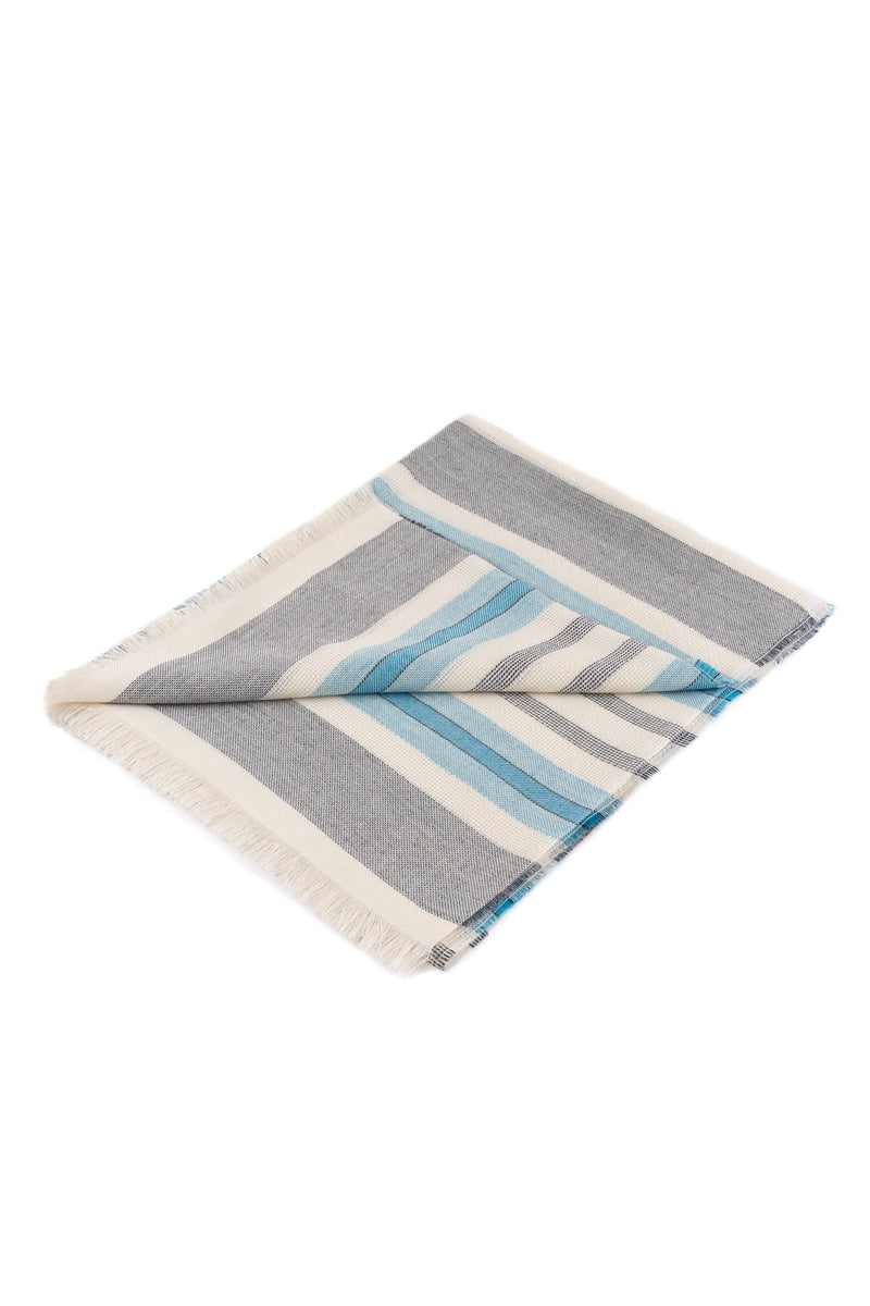 Baby Alpaca & Silk Throw Blanket color Grey/Sky Blue