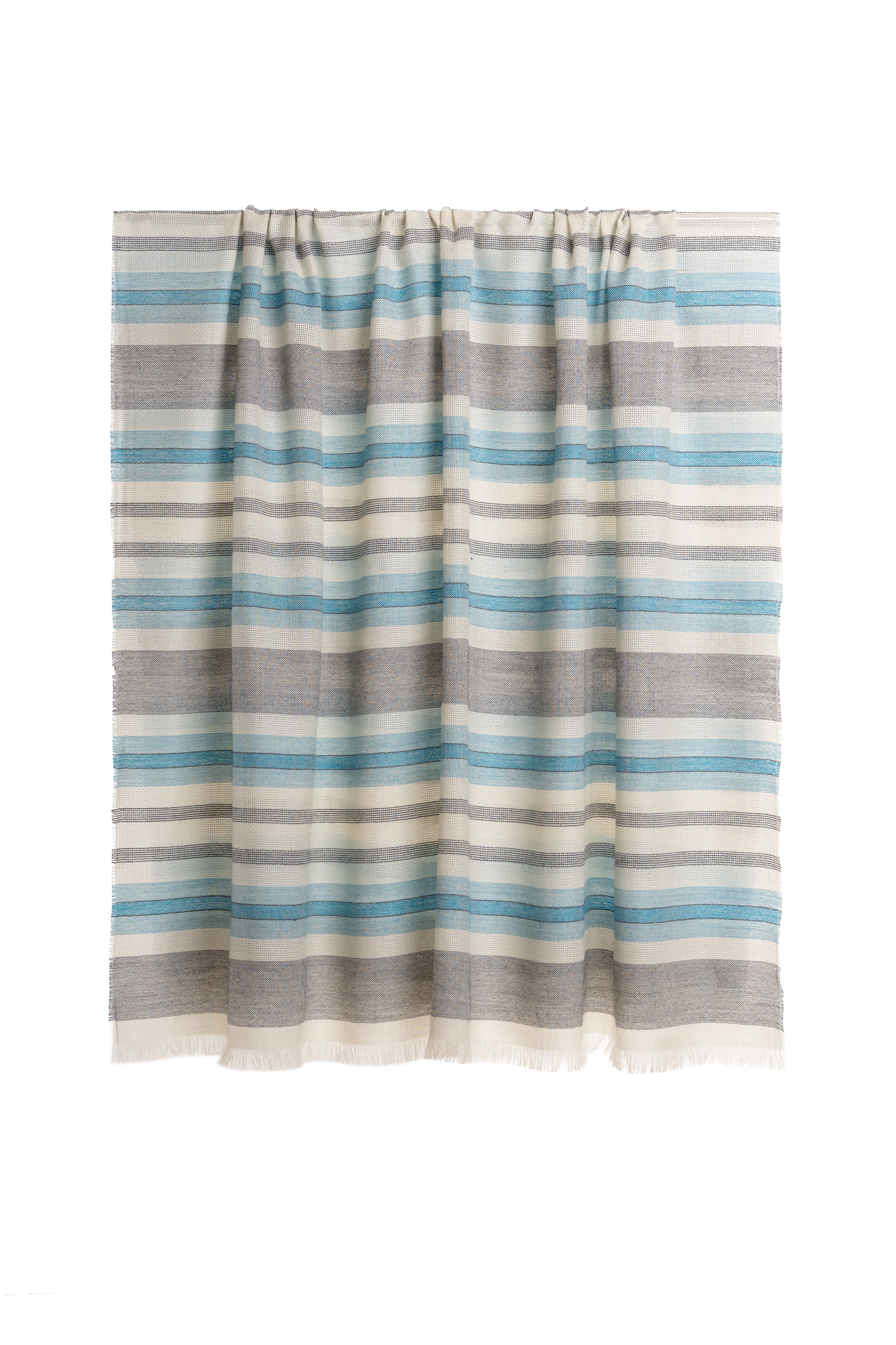 Baby Alpaca & Silk Throw Blanket color Grey/Sky Blue