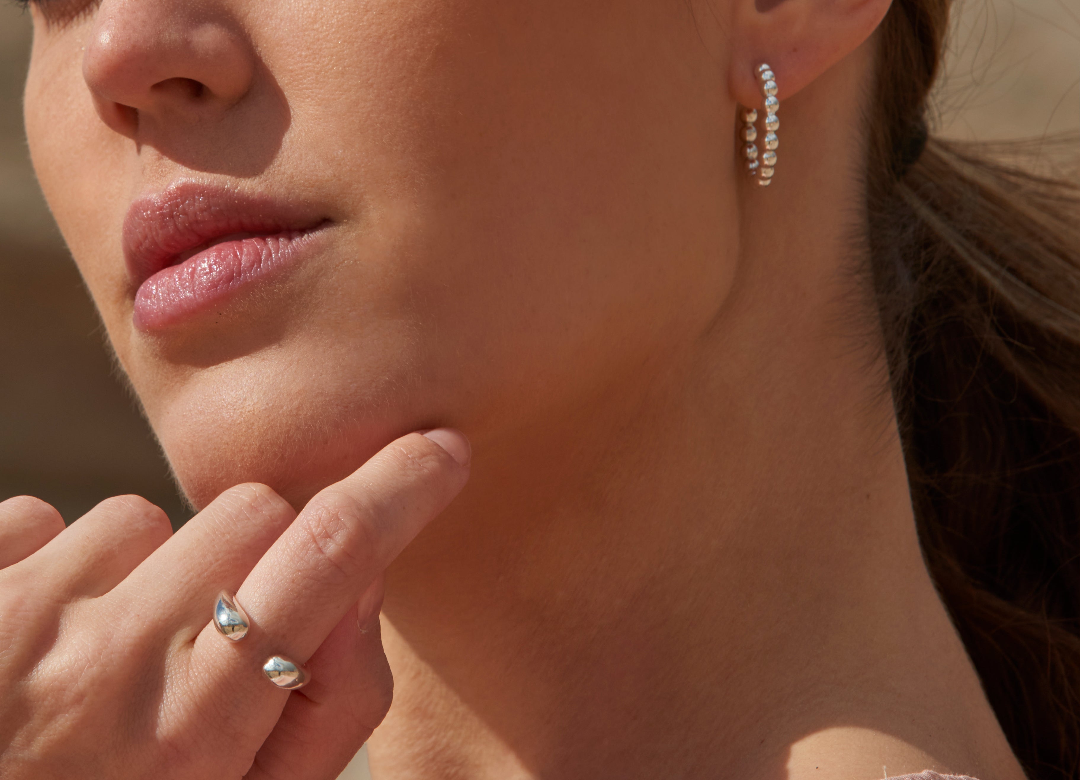 Thick Ball Hoop Earrings in Silver