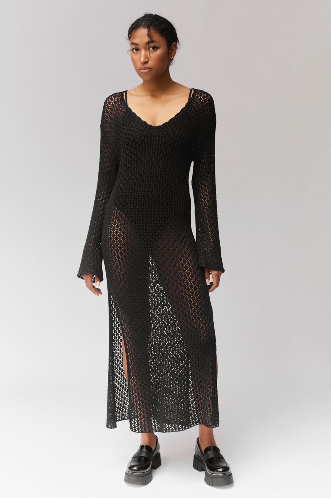 MARIA CROCHET COTTON LONG DRESS - BLACK