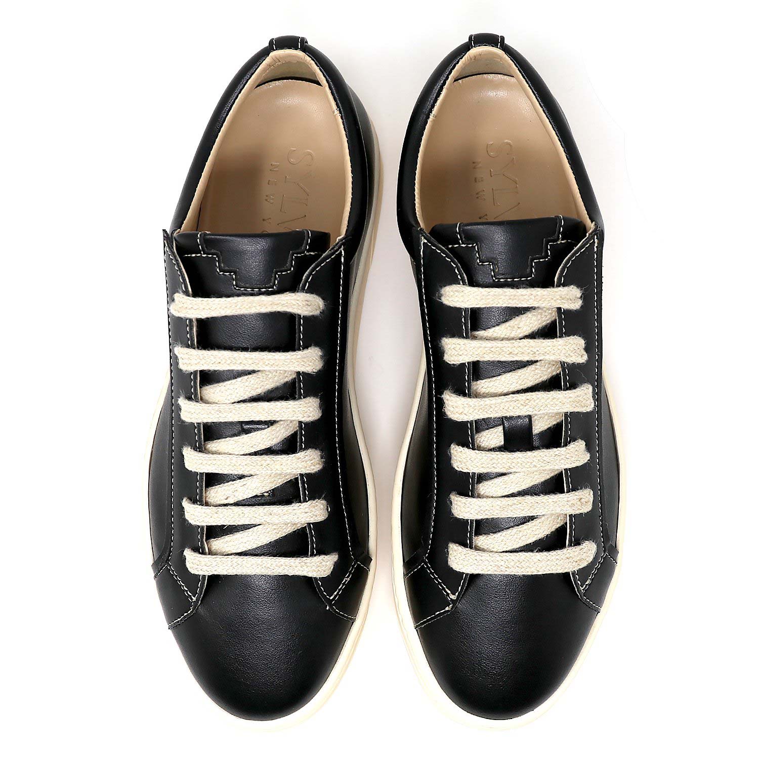 Sylven Mel Black/Oat vegan apple leather sneakers - top shot