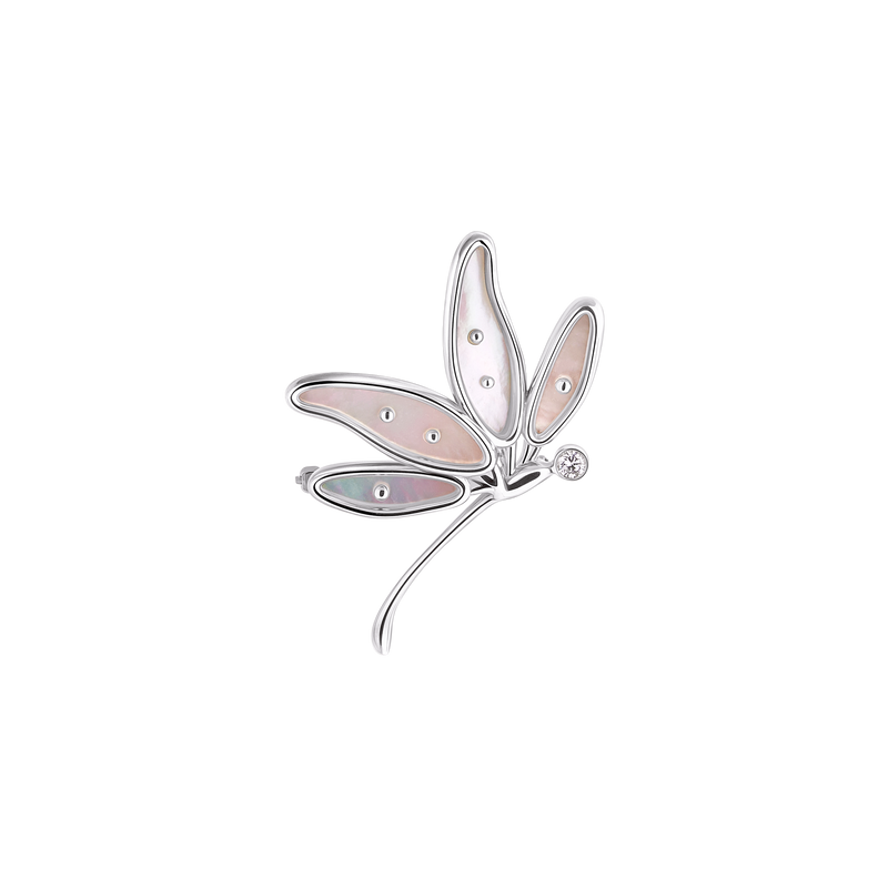 Dragonfly Side Brooch in Sterling Silver and Mother-of-Pearl