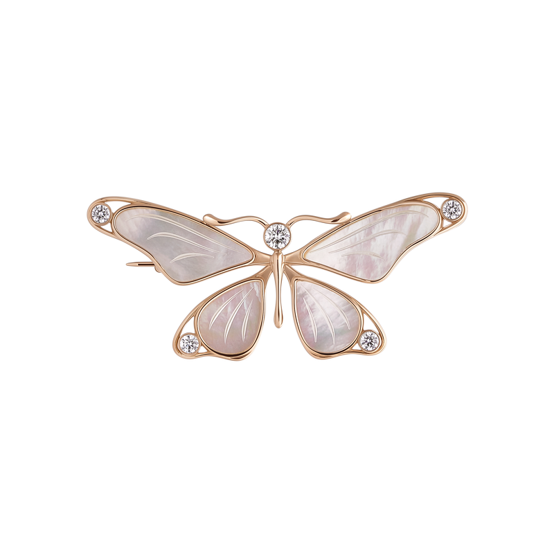 Butterfly Brooch in 14k Yellow Gold and Mother-of-Pearl