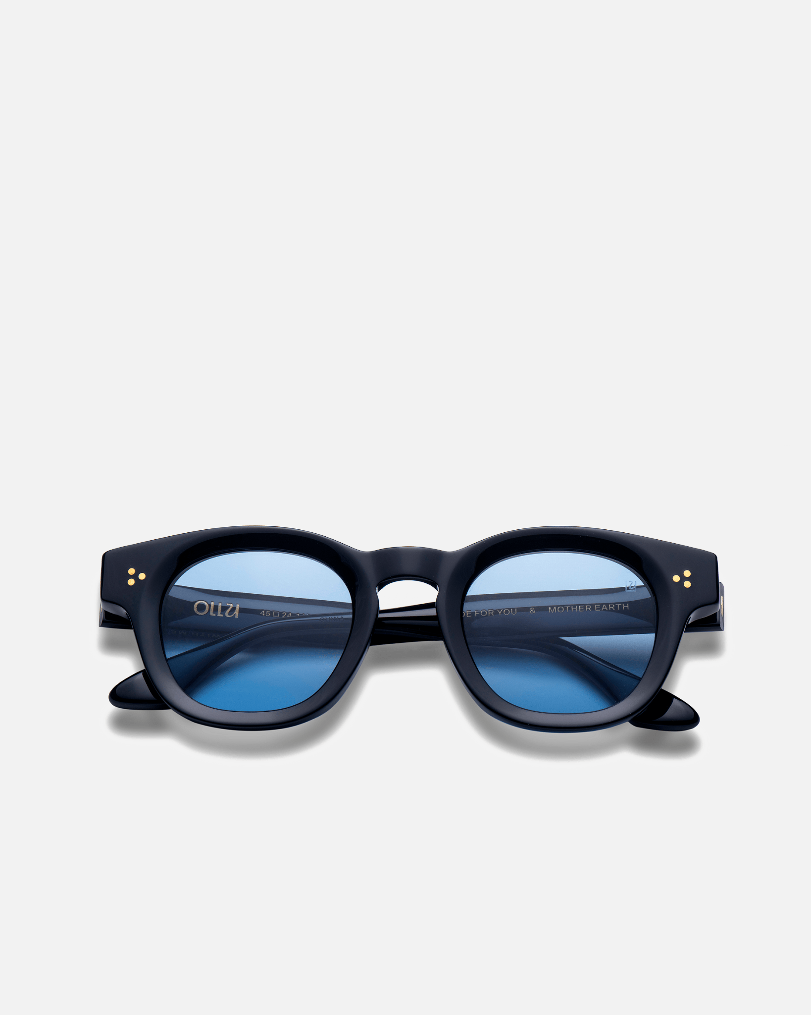 COCO Bio-Acetate Round Frame Sunglasses for Men & Women | Jetblack Blue | Sunnies Collection | OLLU