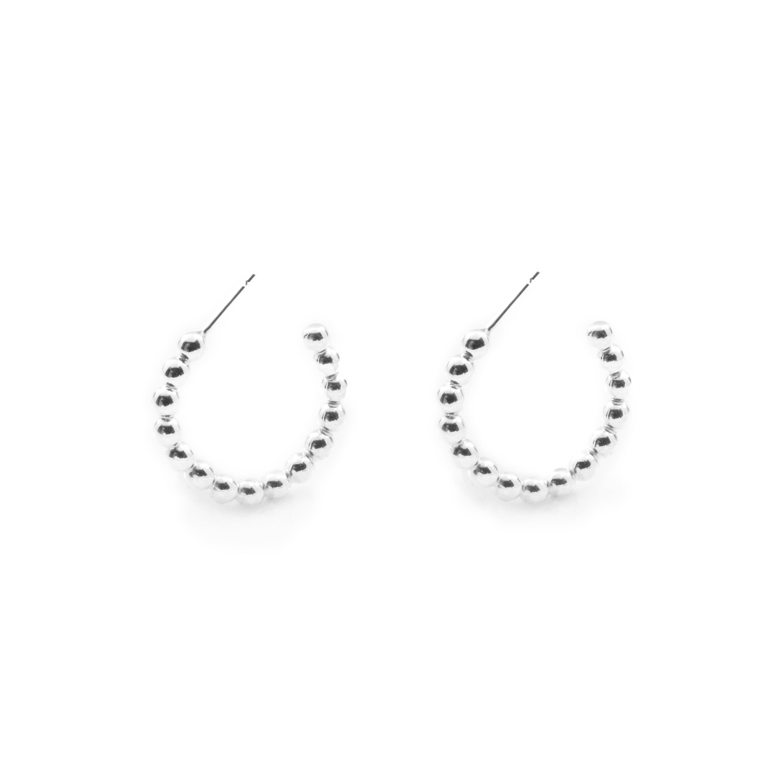 Thick Ball Hoop Earrings in Silver