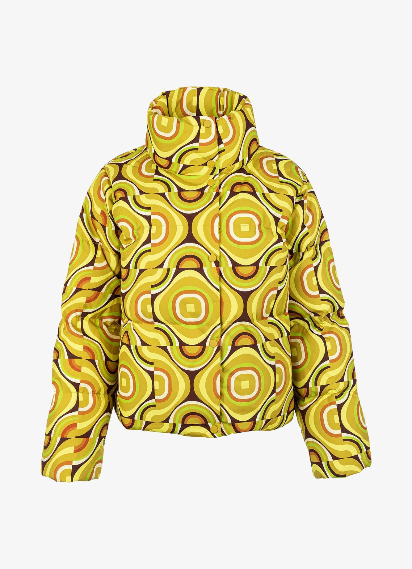 Goose Down Oversized Unisex Puffer Jacket - Retro Yellow Opp Art