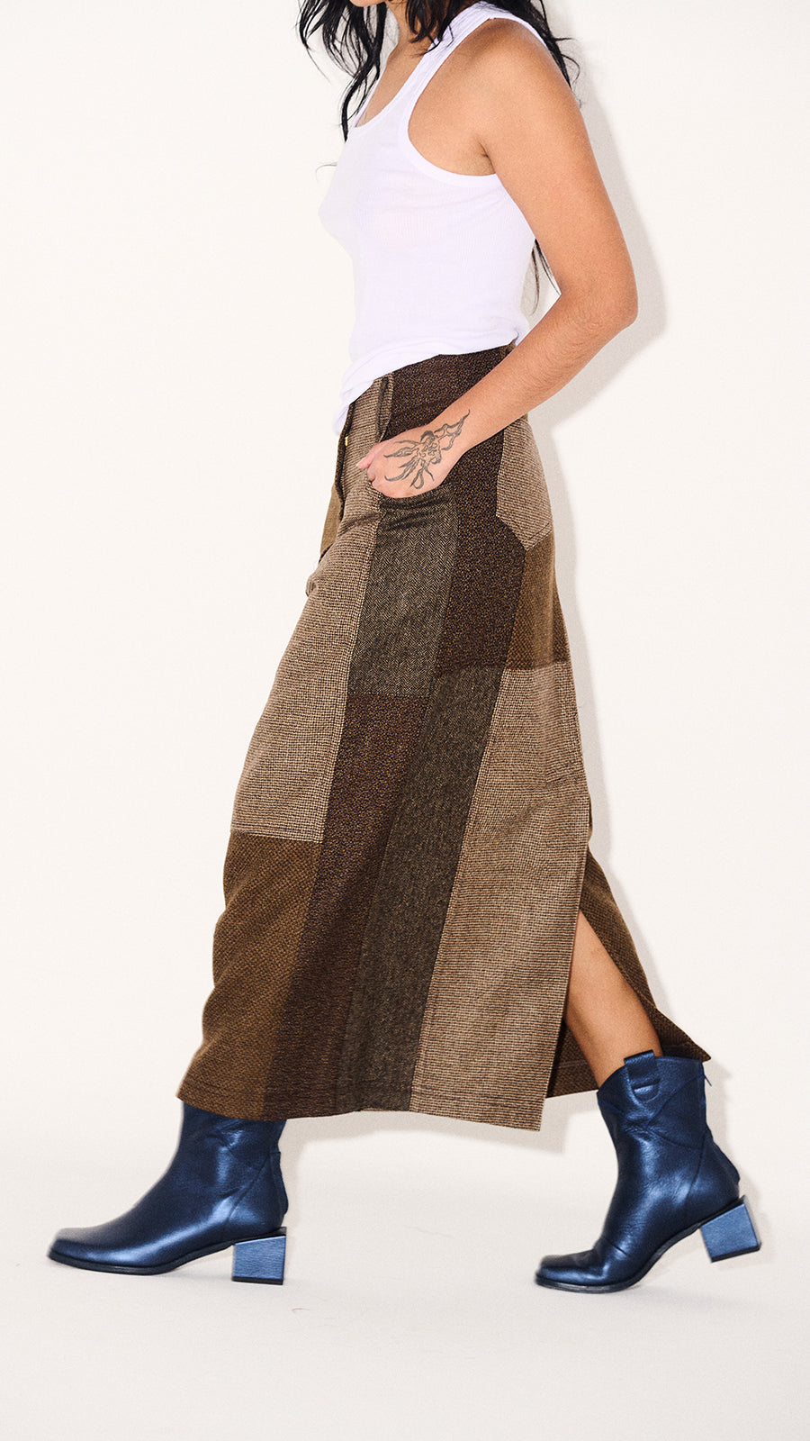 Juana Skirt in Tostada Patchwork Merino Wool