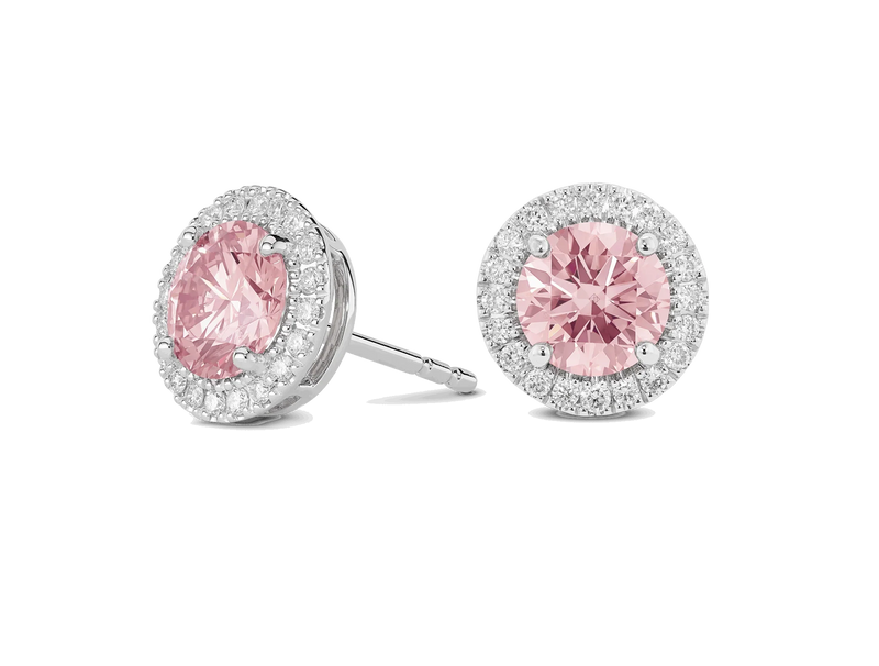 LIGHTBOX Lab-Grown Diamond 2 CT Halo Earrings with Pink Diamond