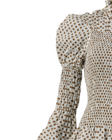 Shirring Turtleneck in Brown Polka Dot Linen - Paz Lifestyle 