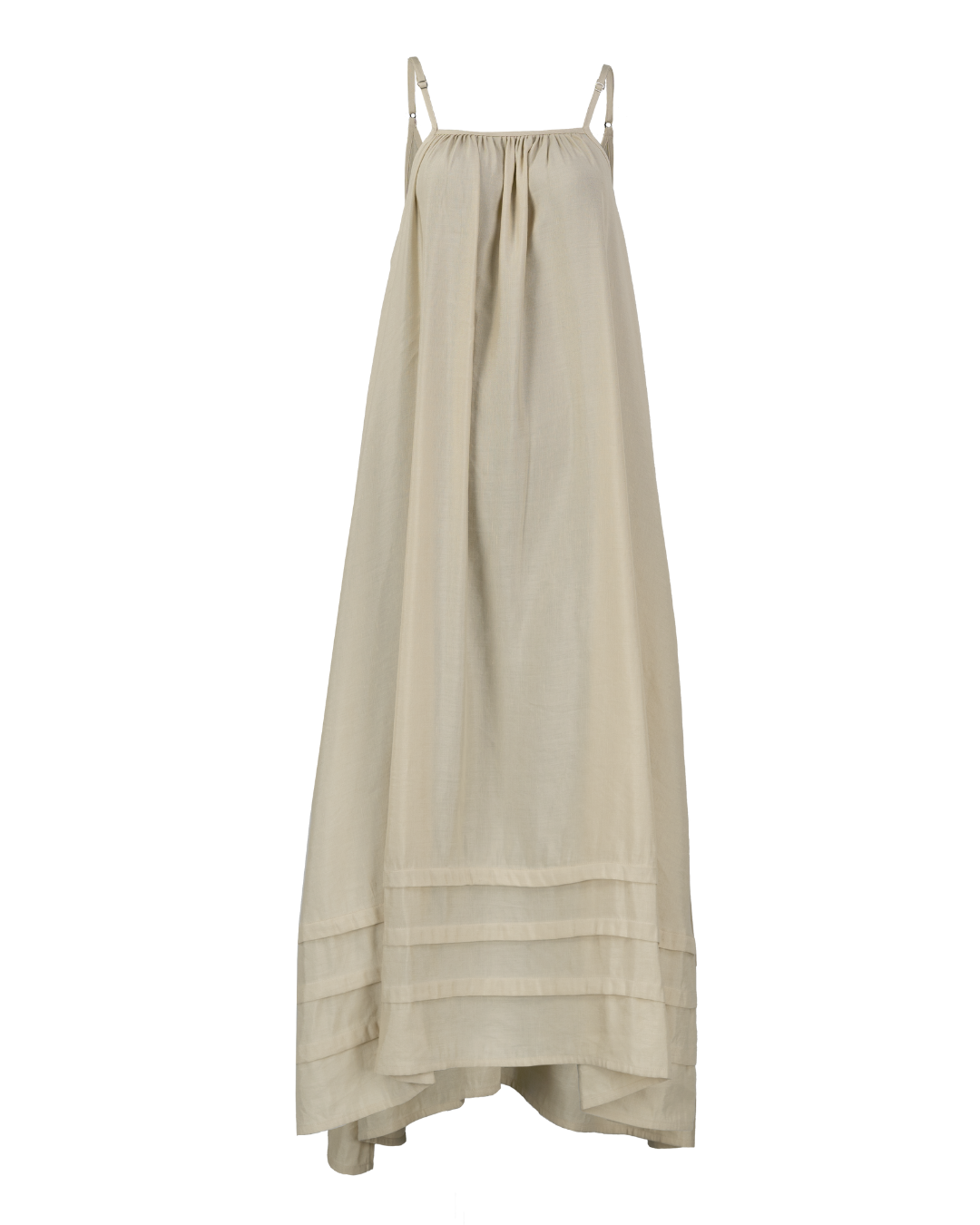 Pleated A-Line Maxi Tank Dress in Cream