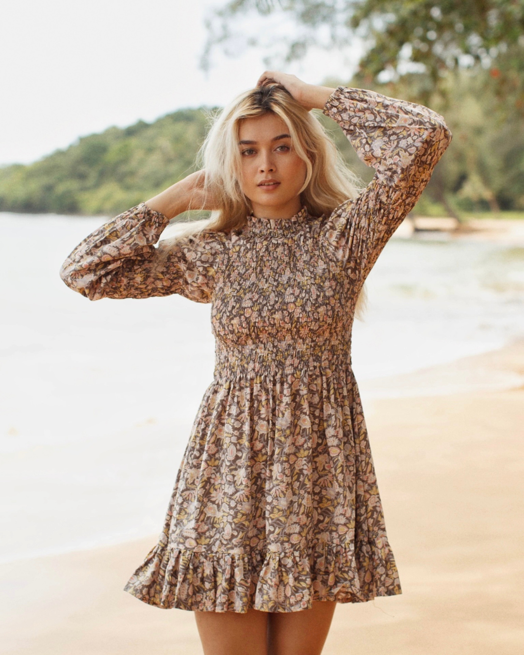 Shirred Turtleneck Mini Dress in Paisley - Paz Lifestyle 